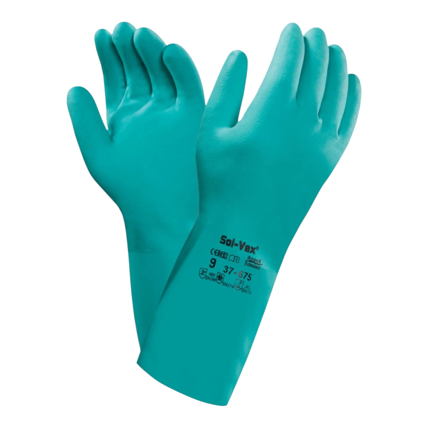 Ansell 37-675 Solvex Chemical Resistant Gauntlet Green Nitrile Cotton Flocked Liner (SIZE 10)