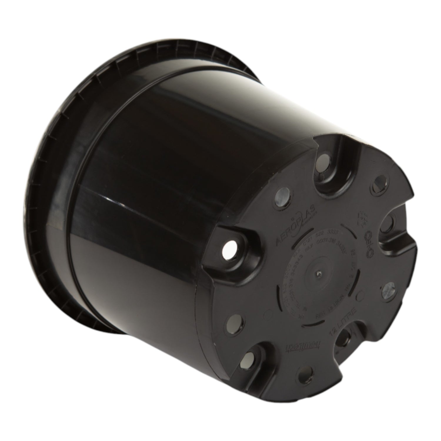 AEROPLAS 12ltr Non-Slotted Round Container Pot BLACK (540 per pallet)