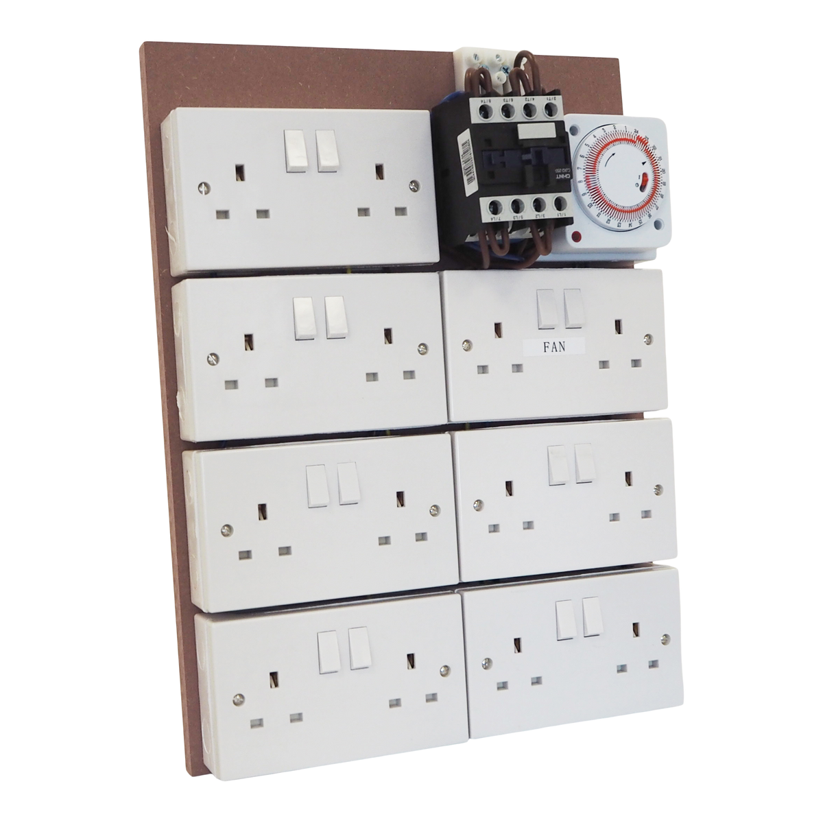 12 Way MDF Lighting Timer Board - 12 Timed Sockets & 2 Auxiliary Fan Sockets