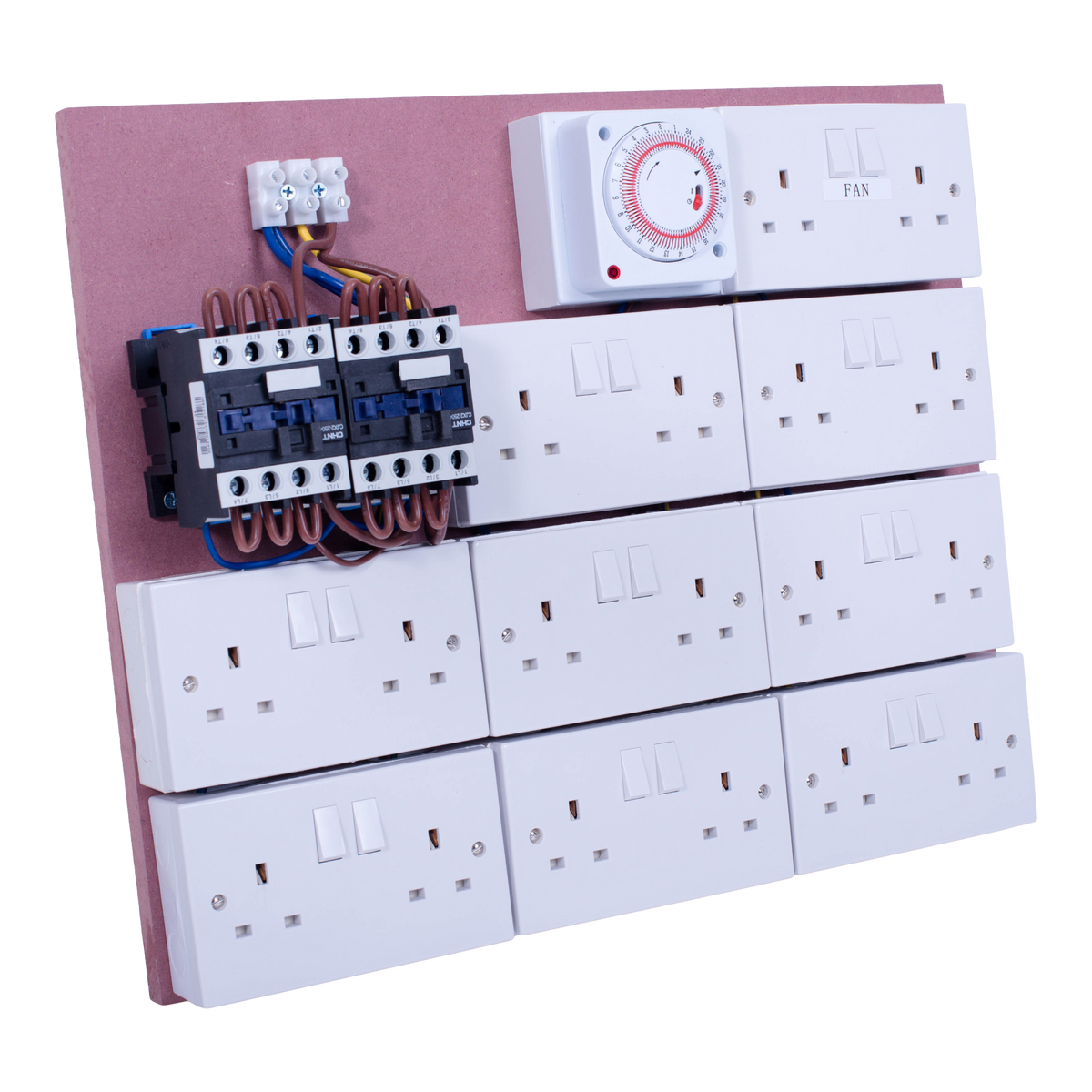 16 Way MDF Lighting Timer Board - 16 Timed Sockets & 2 Auxiliary Fan Sockets