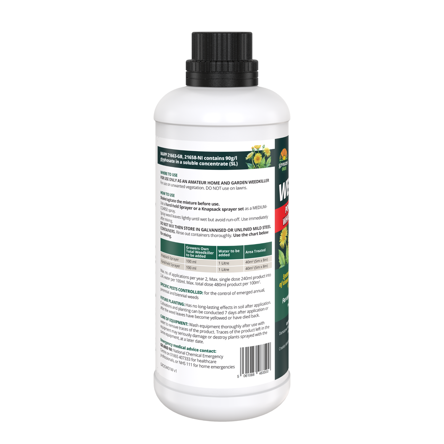 Growers Own Total Weedkiller – Extra Strong 1L Glyphosate Concentrate