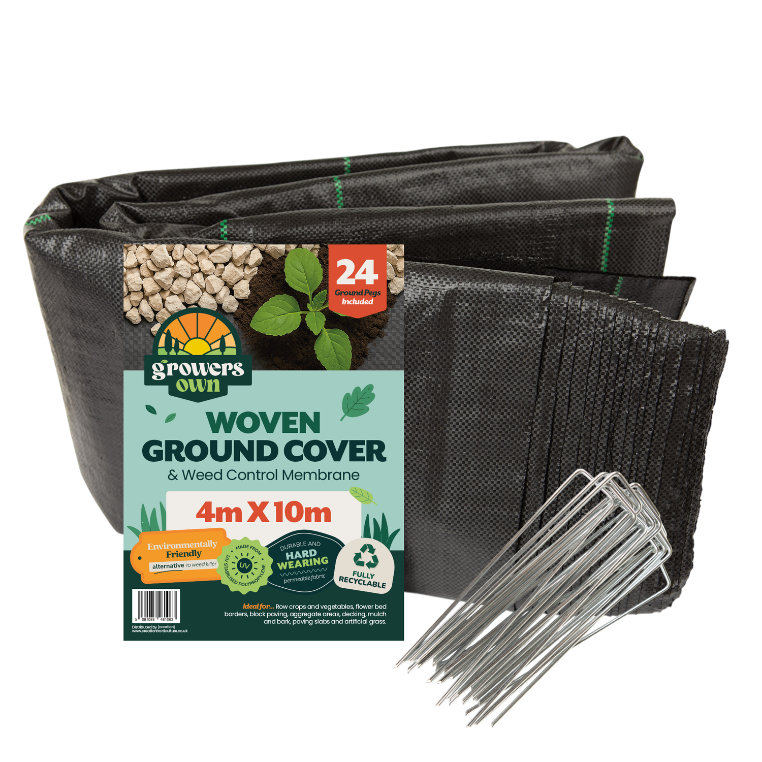 Growers Own 4m x 10m Ground Cover 25cm x 25cm Lines 100GSM with 24 pegs